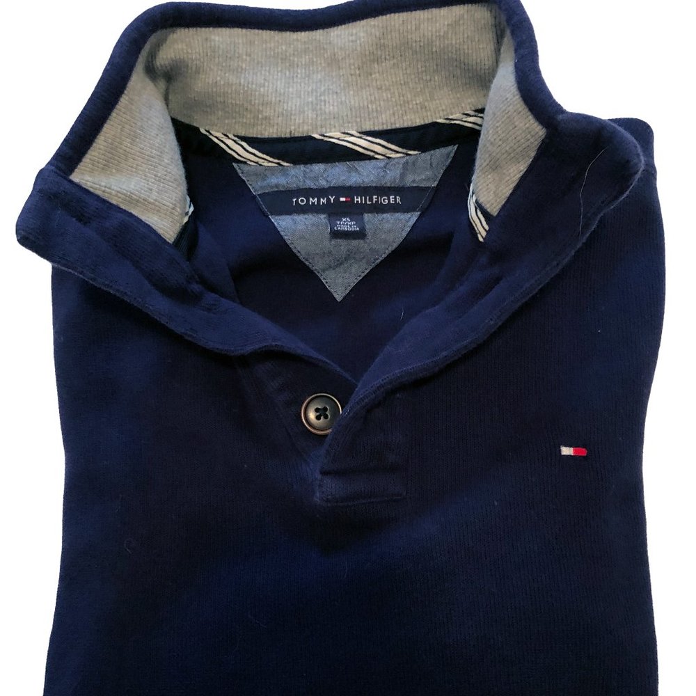 SALE XS Tommy Hilfiger Navy 1/4-Button Mockneck Sweater